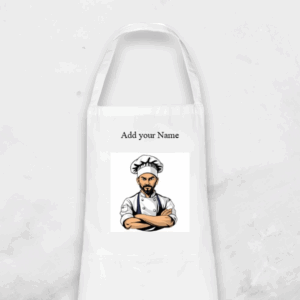 apron white, vinyl print