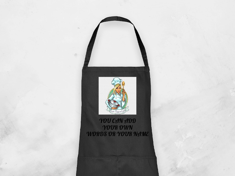 black apron, vinyl print black apron, vinyl print