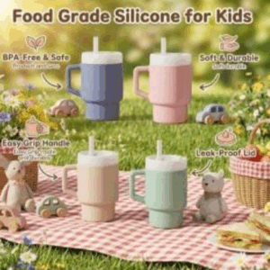 food grade silicon kids water bottle with straw. r100